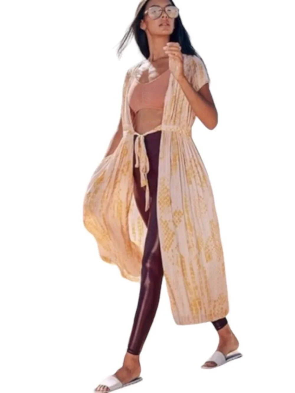 Free People Kimono Duster Womens Large Pink Romantic Satin Robe Cover Up New - Picture 13 of 13